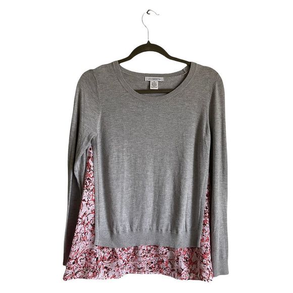Liz Claiborne Gray Crew Neck Overlay‎ Sweater Small - Picture 1 of 7
